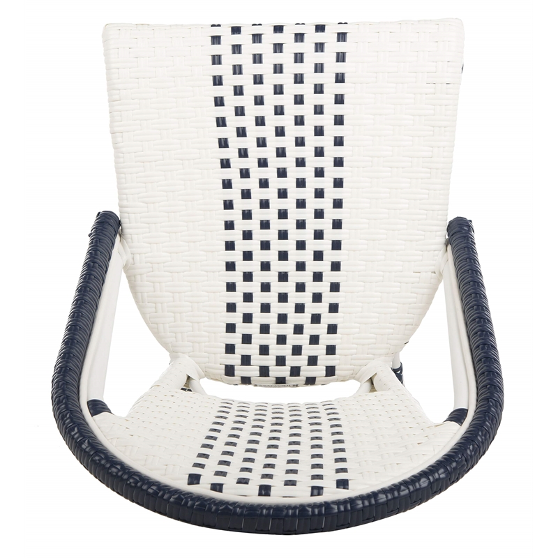 Pemberly Row Rattan/Metal Stackable Bistro Chairs in Navy and White (Set of 2)
