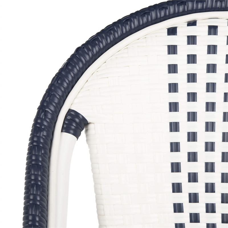 Pemberly Row Rattan/Metal Stackable Bistro Chairs in Navy and White (Set of 2)