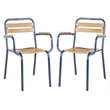 Pemberly Row Wood/Metal Patio Stackable Chairs in Navy and Brown (Set of 2)