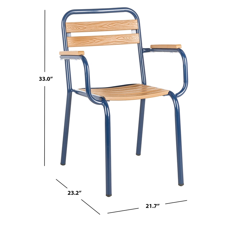 Pemberly Row Wood/Metal Patio Stackable Chairs in Navy and Brown (Set of 2)