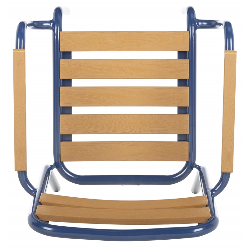 Pemberly Row Wood/Metal Patio Stackable Chairs in Navy and Brown (Set of 2)