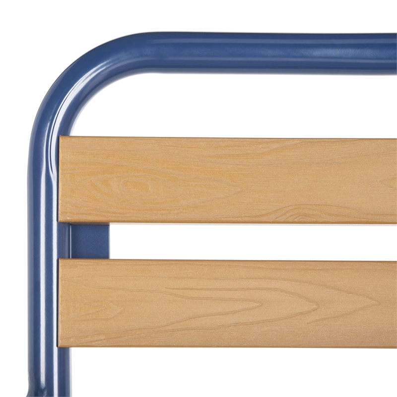 Pemberly Row Wood/Metal Patio Stackable Chairs in Navy and Brown (Set of 2)