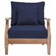 Pemberly Row Eucalyptus Wood Outdoor Armchair in Natural / Navy