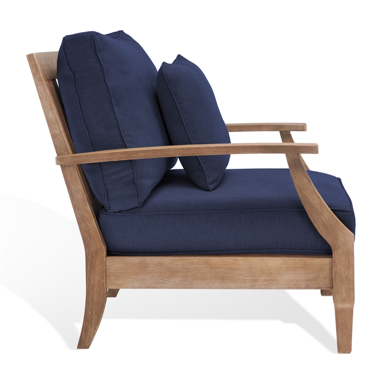 Pemberly Row Eucalyptus Wood Outdoor Armchair in Natural / Navy
