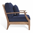 Pemberly Row Eucalyptus Wood Outdoor Armchair in Natural / Navy