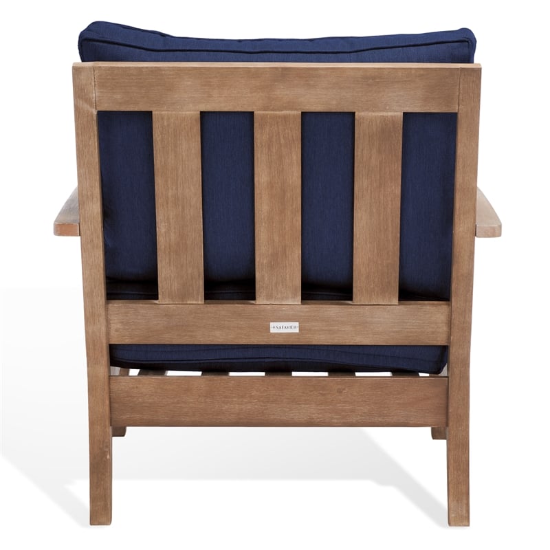 Pemberly Row Eucalyptus Wood Outdoor Armchair in Natural / Navy