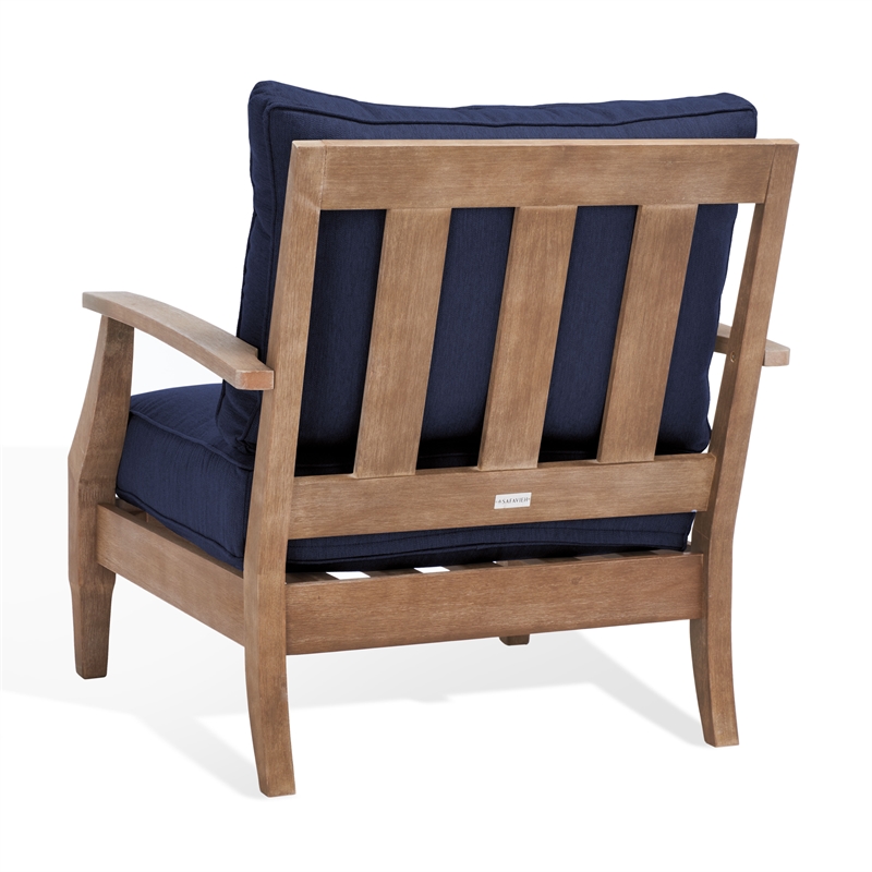 Pemberly Row Eucalyptus Wood Outdoor Armchair in Natural / Navy