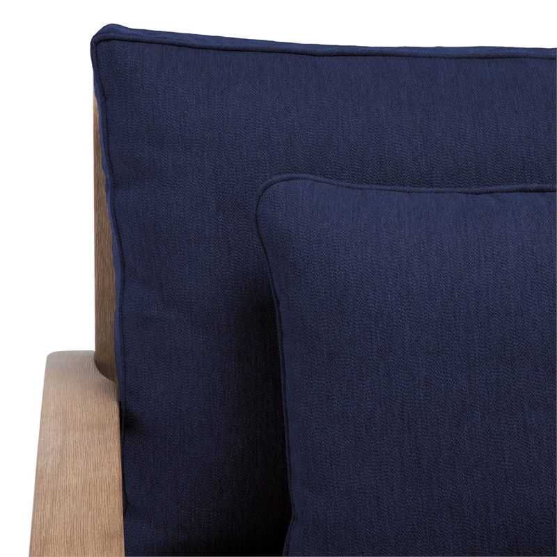 Pemberly Row Eucalyptus Wood Outdoor Armchair in Natural / Navy