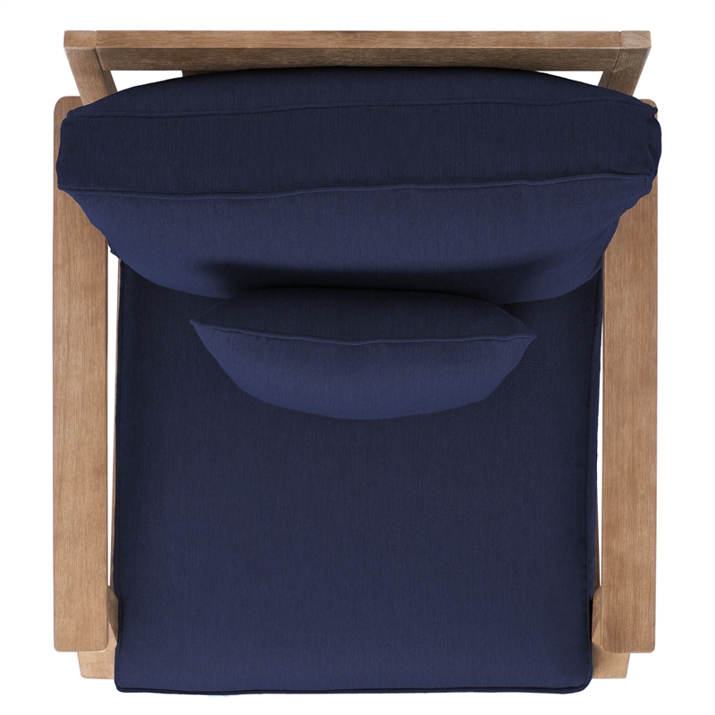 Pemberly Row Eucalyptus Wood Outdoor Armchair in Natural / Navy