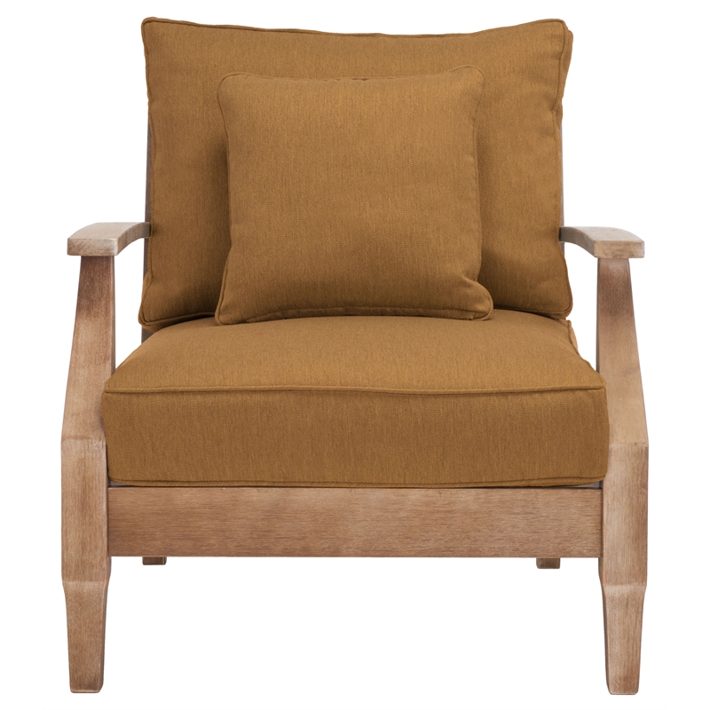Pemberly Row Eucalyptus Wood Outdoor Armchair in Natural / Brown
