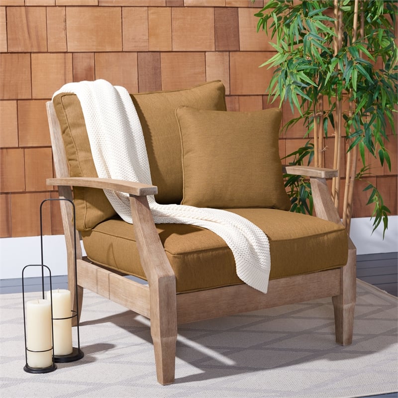 Pemberly Row Eucalyptus Wood Outdoor Armchair in Natural / Brown