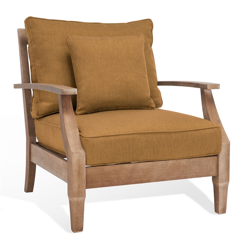 Pemberly Row Eucalyptus Wood Outdoor Armchair in Natural / Brown