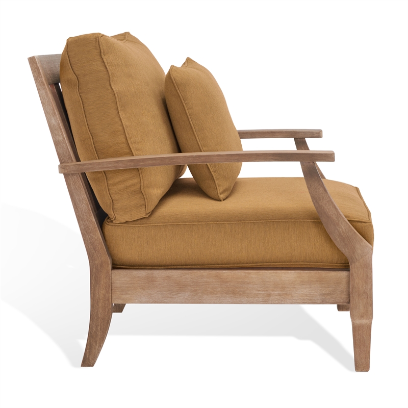 Pemberly Row Eucalyptus Wood Outdoor Armchair in Natural / Brown