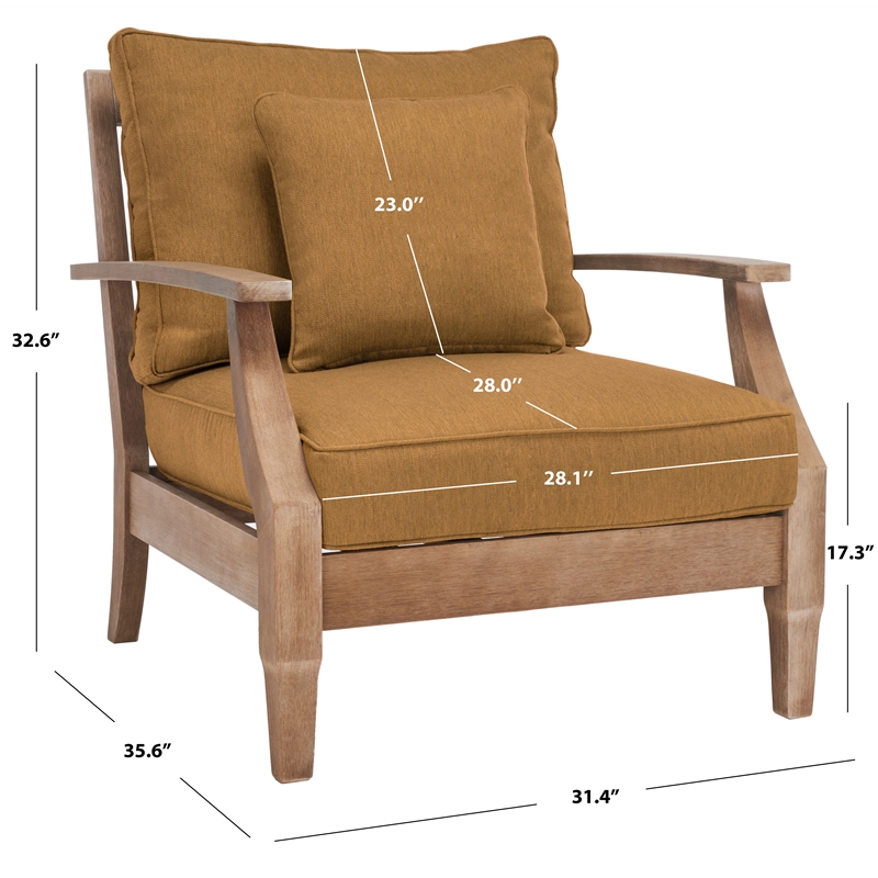 Pemberly Row Eucalyptus Wood Outdoor Armchair in Natural / Brown