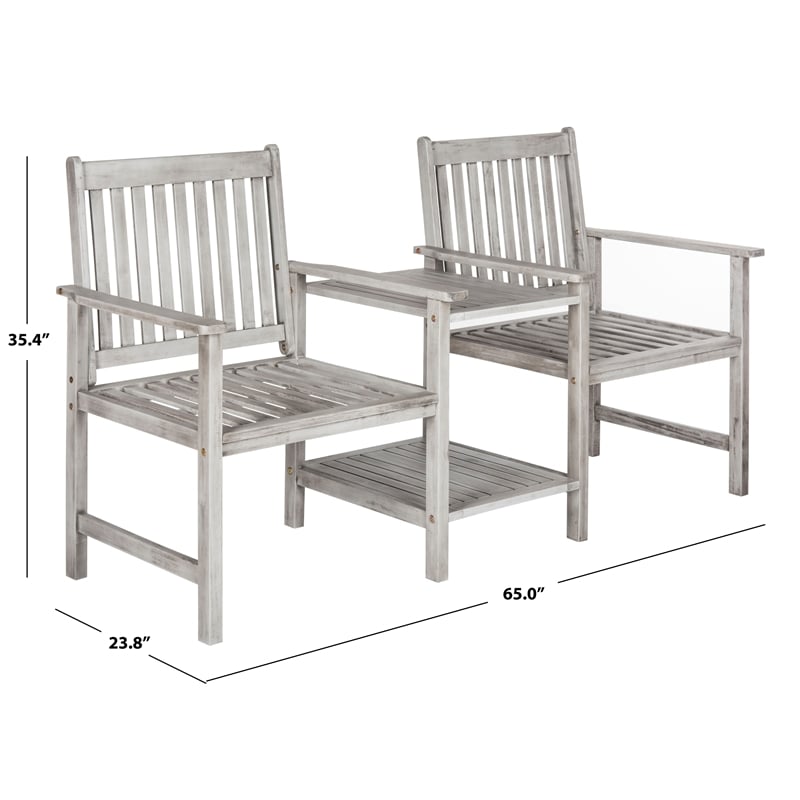Pemberly Row Acacia Wood and Galvanized Steel Twin Seat Bench in Gray