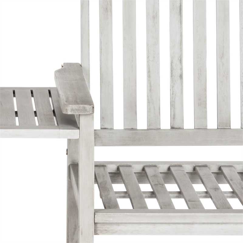 Pemberly Row Acacia Wood and Galvanized Steel Twin Seat Bench in Gray