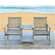 Pemberly Row Acacia Wood and Galvanized Steel Twin Seat Bench in Gray