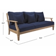 Pemberly Row Eucalyptus Wood Outdoor Sofa in Natural / Navy with Cushions