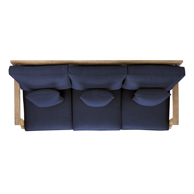 Pemberly Row Eucalyptus Wood Outdoor Sofa in Natural / Navy with Cushions