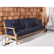 Pemberly Row Eucalyptus Wood Outdoor Sofa in Natural / Navy with Cushions