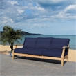 Pemberly Row Eucalyptus Wood Outdoor Sofa in Natural / Navy with Cushions