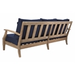 Pemberly Row Eucalyptus Wood Outdoor Sofa in Natural / Navy with Cushions