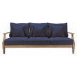 Pemberly Row Eucalyptus Wood Outdoor Sofa in Natural / Navy with Cushions