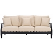 Pemberly Row Eucalyptus Wood Outdoor Sofa in Black / White with Cushions