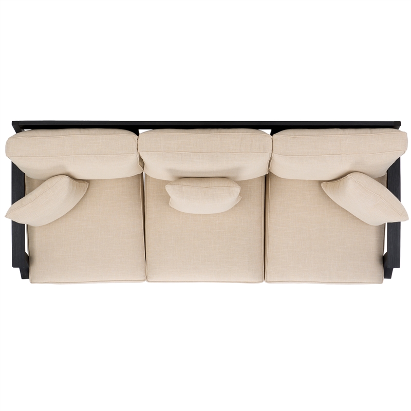 Pemberly Row Eucalyptus Wood Outdoor Sofa in Black / White with Cushions