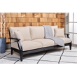 Pemberly Row Eucalyptus Wood Outdoor Sofa in Black / White with Cushions