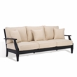 Pemberly Row Eucalyptus Wood Outdoor Sofa in Black / White with Cushions