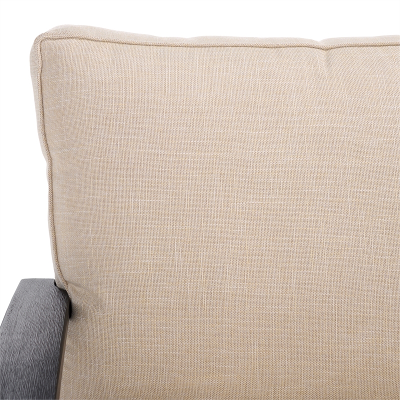 Pemberly Row Eucalyptus Wood Outdoor Sofa in Black / White with Cushions