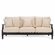 Pemberly Row Eucalyptus Wood Outdoor Sofa in Black / White with Cushions