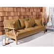 Pemberly Row Eucalyptus Wood Outdoor Sofa in Natural / Brown with Cushions