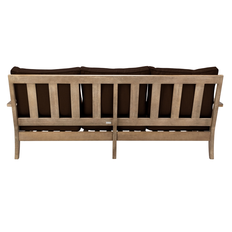 Pemberly Row Eucalyptus Wood Outdoor Sofa with Cushions in Natural / Brown