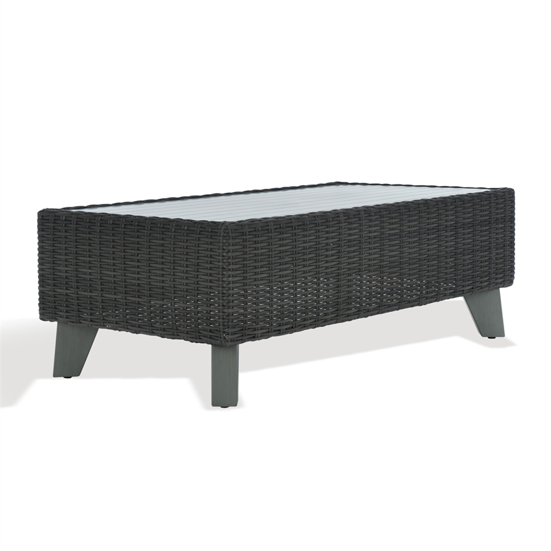 Pemberly Row Aluminum and PE Wicker Outdoor Coffee Table in Dark Gray