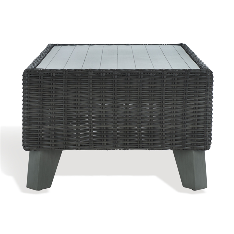 Pemberly Row Aluminum and PE Wicker Outdoor Coffee Table in Dark Gray