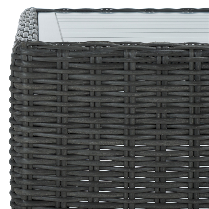 Pemberly Row Aluminum and PE Wicker Outdoor Coffee Table in Dark Gray