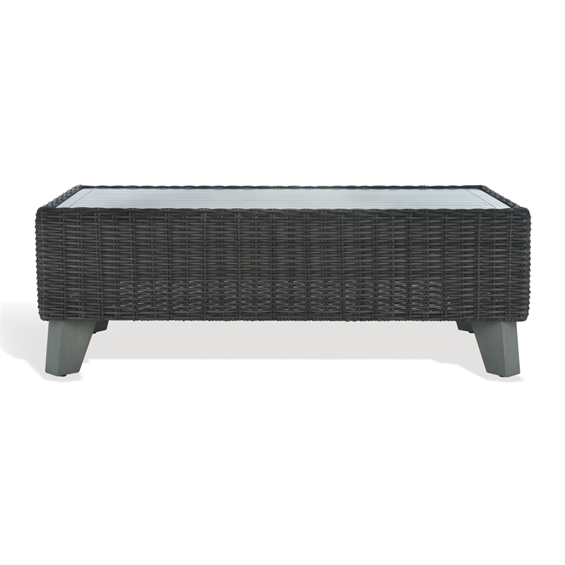 Pemberly Row Aluminum and PE Wicker Outdoor Coffee Table in Dark Gray