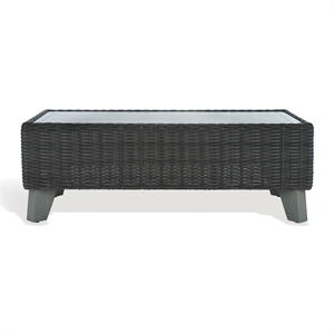 Pemberly Row Aluminum and PE Wicker Outdoor Coffee Table in Dark Gray