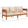 Pemberly Row Teak Wood and Polyester Outdoor Sofa in Natural / Taupe