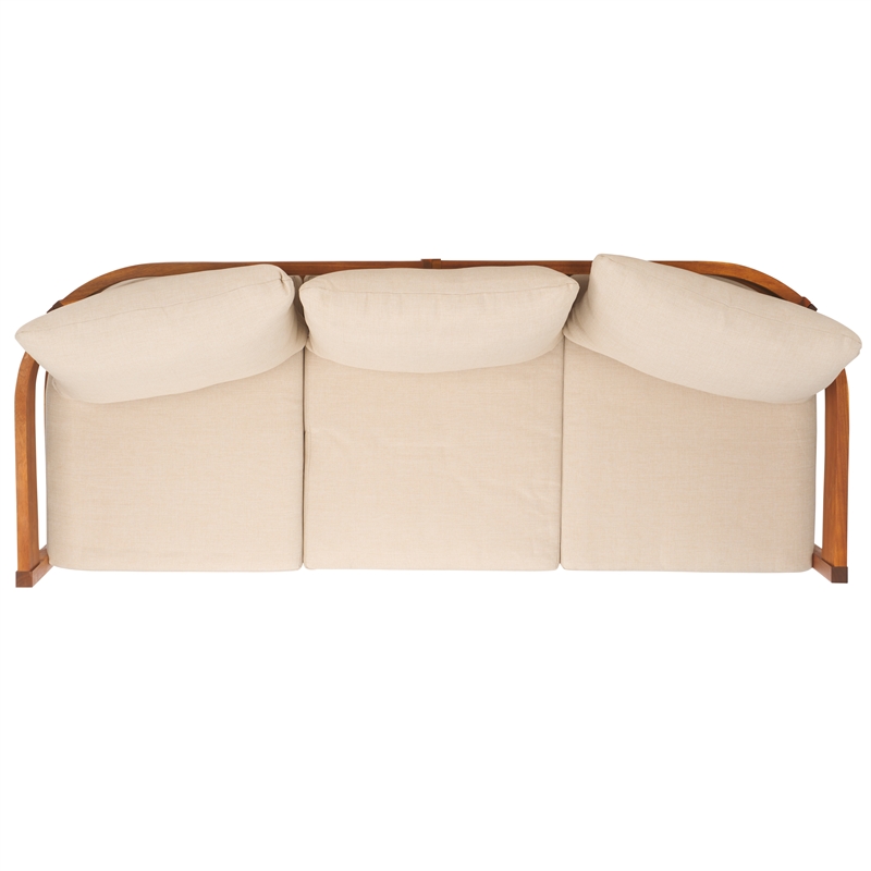 Pemberly Row Teak Wood and Polyester Outdoor Sofa in Natural / Taupe