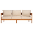 Pemberly Row Teak Wood and Polyester Outdoor Sofa in Natural / Taupe