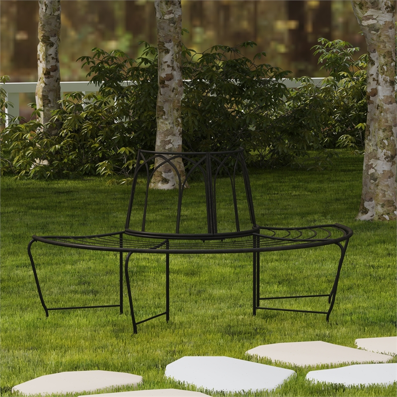 Pemberly Row Iron Benches in Black for Indoor and Outdoor Seating