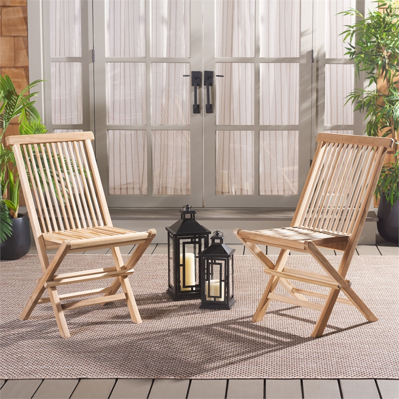Pemberly Row Teak Wood Folding Chair in Natural for Indoor/Outdoor