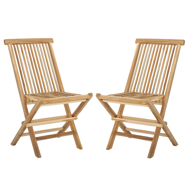 Pemberly Row Teak Wood Folding Chair in Natural for Indoor/Outdoor