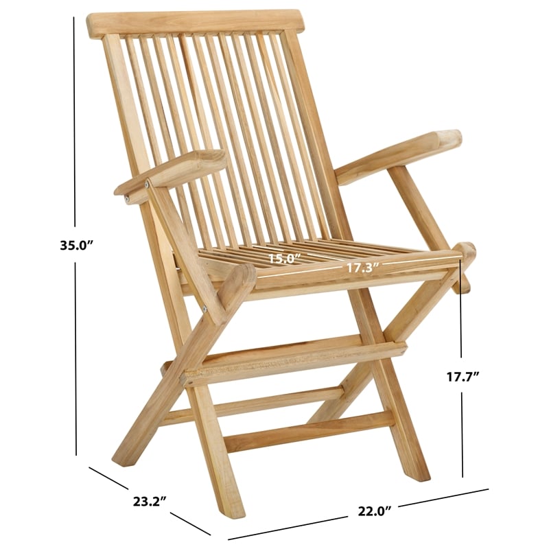 Pemberly Row Teak Wood and Brass Folding Arm Chair in Natural