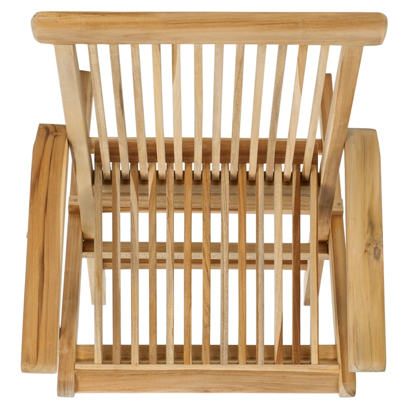 Pemberly Row Teak Wood and Brass Folding Arm Chair in Natural