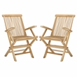 Pemberly Row Teak Wood and Brass Folding Arm Chair in Natural