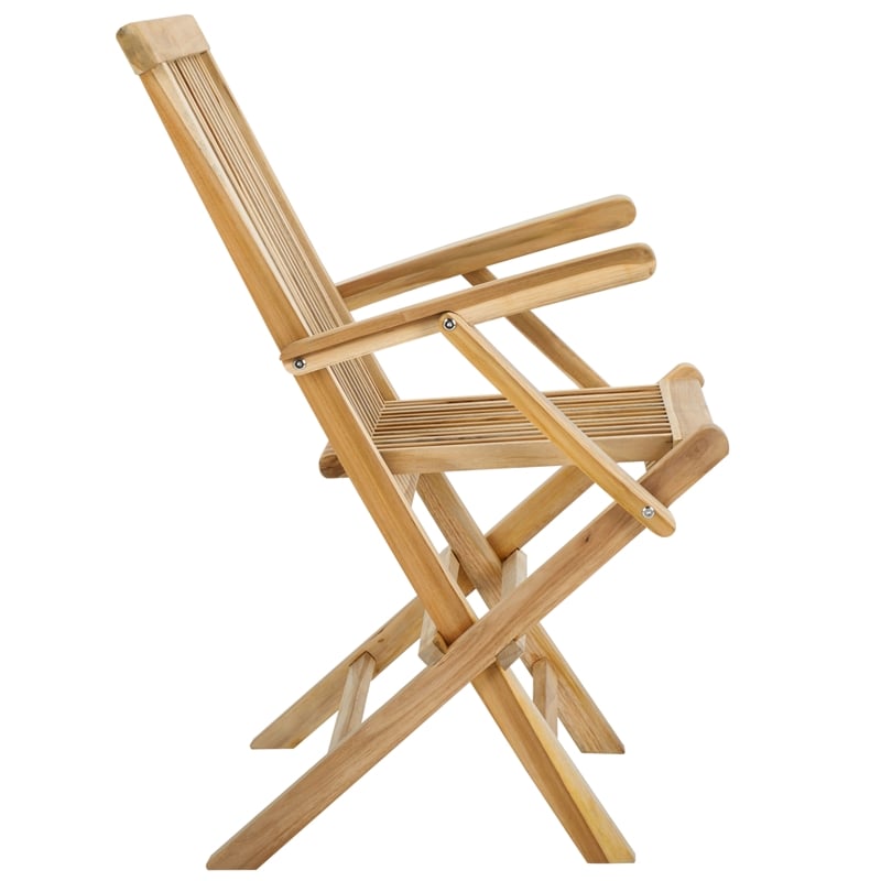 Pemberly Row Teak Wood and Brass Folding Arm Chair in Natural